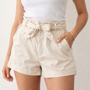Cream Tie-Belt Bow Shorts | High-Waisted Summer Neutral
